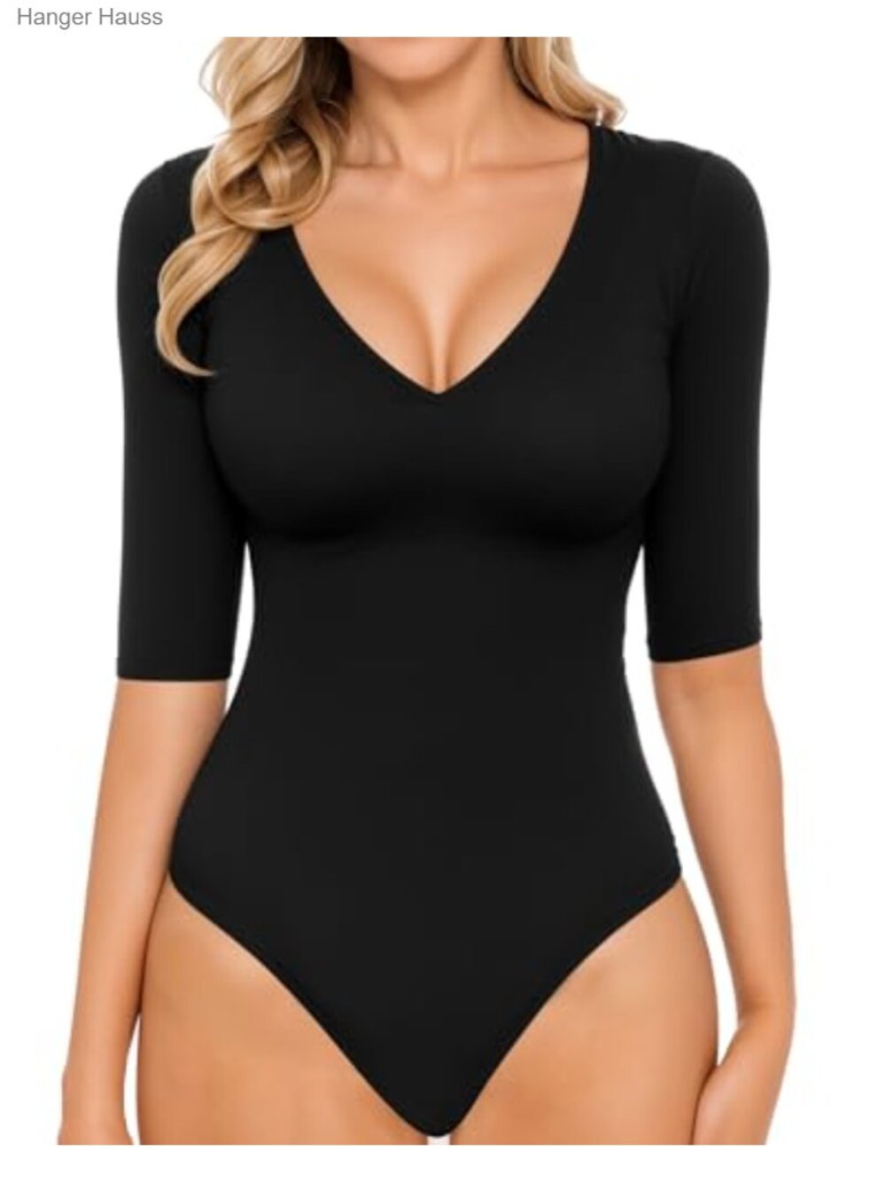 Women's V Neck Half Sleeve Bodysuit Slim Fitted Top